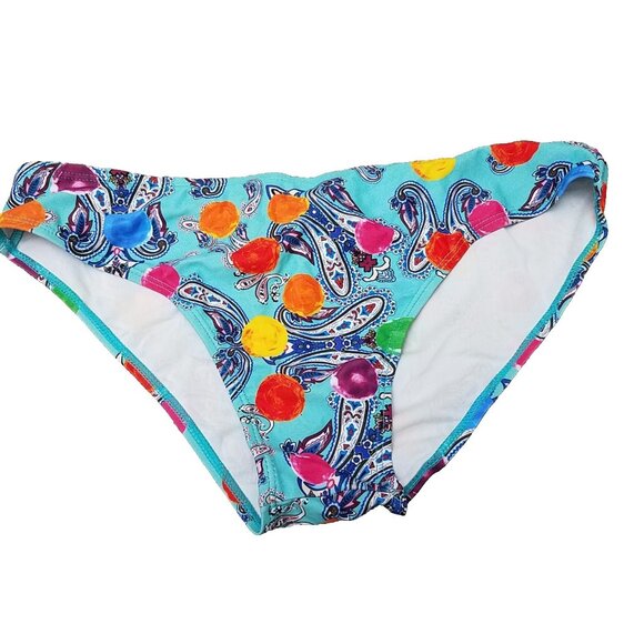 Floraday M Blue Multicolor Bikini Swim Suit Bottoms Printed Paisley Dots Medium - Picture 1 of 6